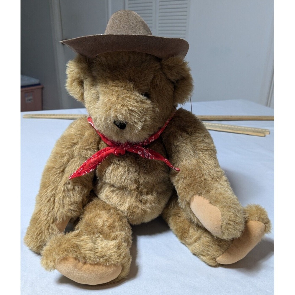 VERMONT TEDDY BEAR Cowboy Hat & Bandana 16" Jointed MADE IN‎ USA